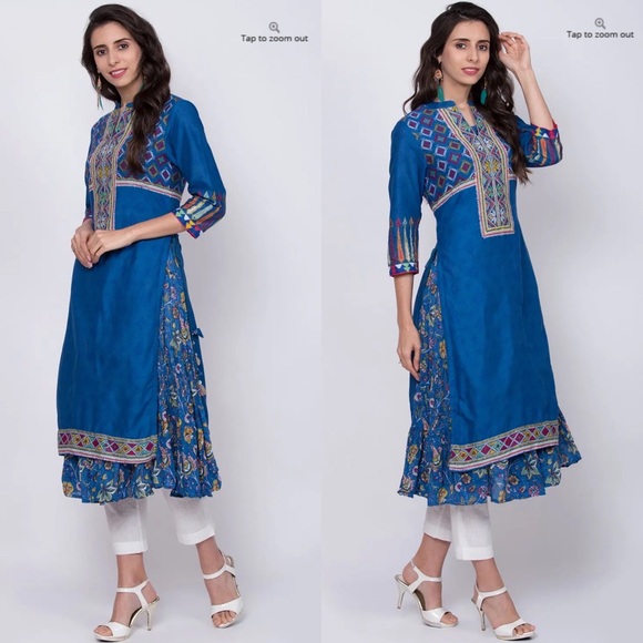 Ink Blue Cotton A Line Kurta - Picture 2 of 5